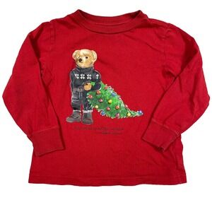 Polo Ralph Lauren Shirt Baby Boys Size 3T Red Polo Bear Tee Christmas Kids *